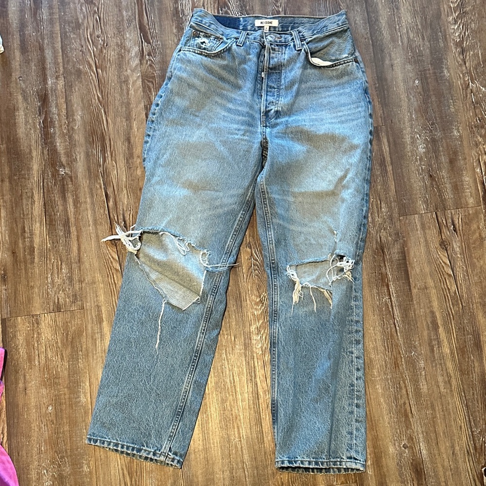 Re/done women button fly ripped jeans 28